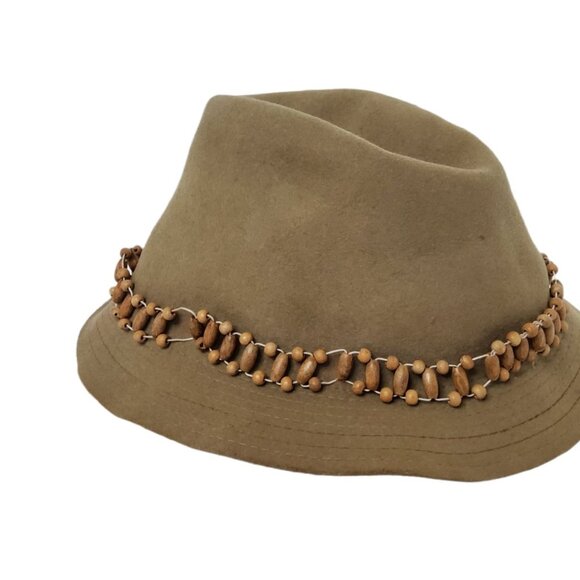 vintage irvine park tan 100% wool beaded band large hat. - Picture 1 of 3